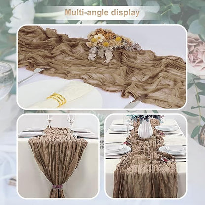 6 Pack Khaki Cheesecloth Table Runner 35x120 Inch 10Ft Rustic Gauze Cheese Cloth Table Runner Sheer Cheesecloth Table Runners for Wedding Party Bridal Shower Decoration