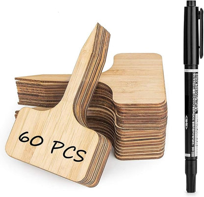 Homenote Bamboo Plant Labels 60Pcs Plant Tags for Seedling T-Type Tags for Plants Outdoor Garden Markers Vegetable Seedling(2.36 * 4“)
