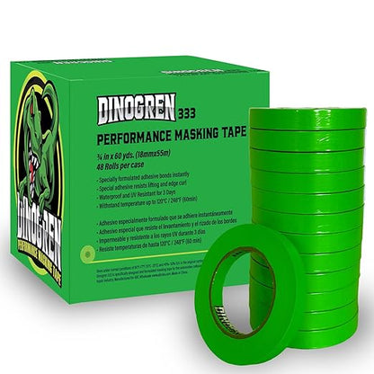 LAUCO DINOGREN High Performance Automotive Masking Tape – 0.75 Inch x 60 Yards (48 Rolls) – Green Tape for Car Paint, Body Shop Use, Heat & Water Resistant, Clean Removal, Multi-Surface Crepe Backed