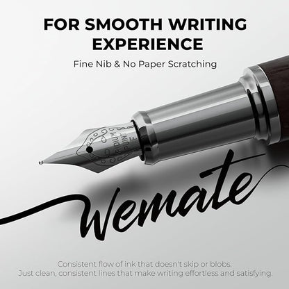 WEMATE Fountain Pen Set, Fine Nib, 20 Ink Cartridges(10 Black&10 Blue), 1 Ink Converter, Smooth Writing, No Skips, Nice Gift for Men, Women, Cool Wood Fountain Pen for Writing, Calligraphy