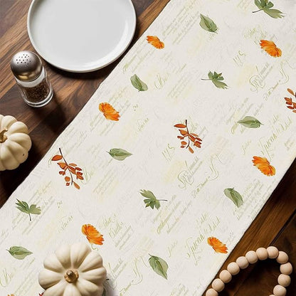 Fall Wildflowers Cotton Linen Table Runner for Dining Kitchen, Thanksgiving Pumpkin Outdoor Party Rustic Tablerunners Decoration, Botanical Floral Vintage Dresser Scarf Tablecloth Runners 13x36 Inches