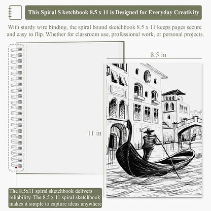 Sketch Book 8.5"x11", Spiral Sketchbook Pack of 2, SuFly 200 Sheets (68 lb/100gsm) Acid Free Sketch Pads for Drawing for Adults Spiral Bound with Hard Cover for Kids & Adults, 100 Sheets Each