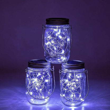 VOOKRY 12 Pack Solar Mason Jar Lights, 30 LED Mason Jar Lids Waterproof Firefly Fairy String Lights with 12 Hangers(No Jars), for Outdoor Patio Garden Yard Lawn Party Wedding Decoration - Cool White