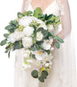 Ling's moment White Bridal Bouquet Cascading, White Wedding Bouquets for Bride, 13 Inch Ivory Bride Bouquets for Wedding Artificial Flowers Bouquets