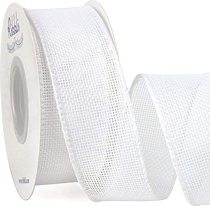 Ribbli White Burlap Wired Ribbon,1-1/2 Inch x 10 Yard,Cross Royal Burlap Wired Edge Ribbon for Big Bow,Wreath,Tree Decoration,Outdoor Decoration