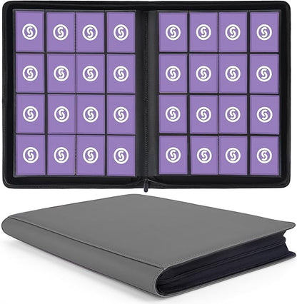 1000+ Pockets Trading Card Binder, Premium 16 Pocket Card Binder, Ringless Side Loading Collection Album Holder Folders for MTG, TCG, Game Cards & Sports Cards (Grey)
