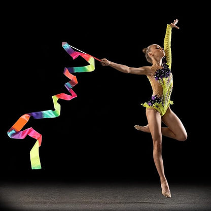 Yilloog 50 Pcs Ribbon Dancing Wands Party Favors, 78.7 Inch Artistic Gymnastics Ribbon Streamers Twirling Wands, Rainbow Birthday Decorations