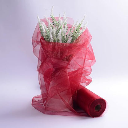 Crystal Organza Fabric Tulle - 16" by 50 Yards Sheer Fabric for Wedding Party Decoration Bridal Shower Tutu Roll Netting Spool Ribbon Wrapping (Burgundy)