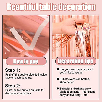 3 Pack 29 x108 Inch Rose Gold Foil Fringe Table Skirts Metallic Banner for Tinsel Streamer Garland Backdrop for Parade Floats Wedding Thanksgiving Birthday Christmas New Year Party Decoration