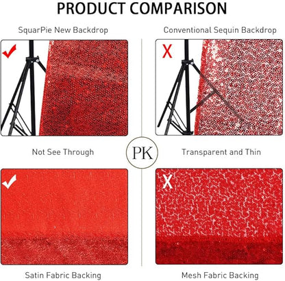 SquarePie Sequin Backdrop Less Transparent Background Sparkly Curtain for Wedding Party 4FT x 7FT Red