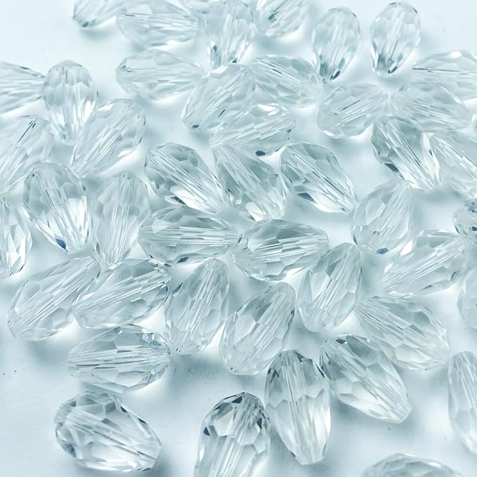 200pcs 4x6mm Teardrop Crystal Glass Beads Vertical Hole Faceted Glass Teardrop Spacer Beads for Bracelets Necklace Earring DIY Jewelry Making Craft(Transparent)