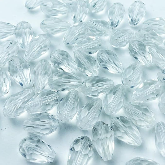 200pcs 4x6mm Teardrop Crystal Glass Beads Vertical Hole Faceted Glass Teardrop Spacer Beads for Bracelets Necklace Earring DIY Jewelry Making Craft(Transparent)