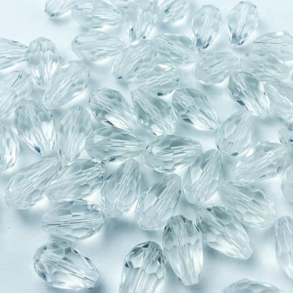 130pcs 6x8mm Teardrop Crystal Glass Beads Vertical Hole Faceted Glass Teardrop Spacer Beads for Bracelets Necklace Earring DIY Jewelry Making Craft(Transparent)