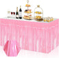 3 Pack 29x108 Inch Macaron Pink Foil Fringe Table Skirts Metallic Banner for Tinsel Streamer Garland Backdrop for Parade Floats Wedding Thanksgiving Birthday Christmas Halloween Party Decoration