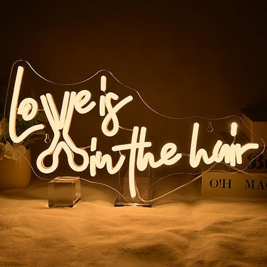 Wanxing LED Neon Sign for Wall Decor, Love is in the Hair Neon Light, USB Powered Dimmable, 5V/2A, 16.5"x 9.6" for Home, Party, Gift, Office, Bedroom, Salon