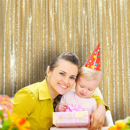 Eternal Beauty Gold Sequin Backdrop, 8x8 Ft Glitter Background Curtains for Shimmer Photography Party Wedding Birthday Back Drop Decor