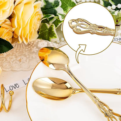 30PCS Gold Plastic Spoons - Gold Soup Spoons Disposable - 8.1 Inch Heavy Duty Plastic Silverware - Heavyweight Elegant Disposable Utensils for Catering, Parties, Dinners, Weddings