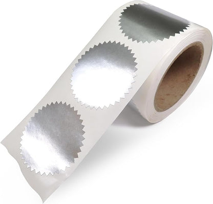 NextDayLabels Silver Seals for Certificates, Silver Metallic Embossing Stickers with Serrated Edge for Certificates, Packaging and Envelopes - 2 Inch Round, 250 Stickers Per Roll - Made in The USA