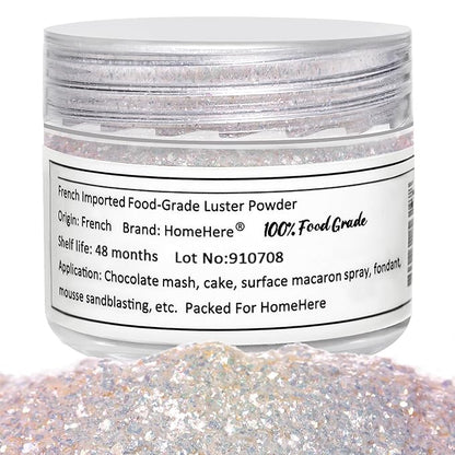 HomeHere Edible Luster Dust Food-Grade Glimmer Powder Glitter for Cake Decorating 7g, Edible Sprinkle Glitter for Cocktails Drinks Baking Candy Dessert Chocolate Vegan Tasteless, Iridescent