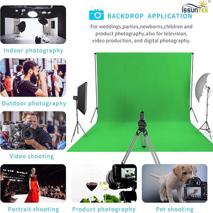 ISSUNTEX 5X7 ft Background Muslin Backdrop, Photo Studio, Collapsible High Density Screen for Video Photography and Television-Green