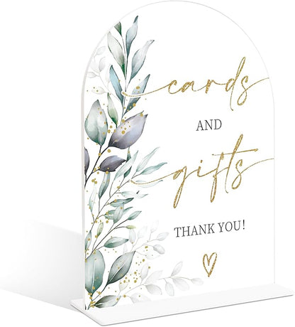 Acrylic Wedding Signs, Greenery Theme Cards and Gifts Sign, Wedding Reception Signage, Bridal Shower Table Decor with Stand, Engagement, Anniversary, Newlywed Events and Parties Supplies, 17