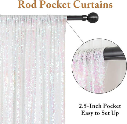 ShinyBeauty Sequin Backdrop Curtains 2FTx8FT 4 Panels Iridescent White - Sparkly Photo Background for Wedding, Party, Event Decor, Mermaid Shimmer Wall Backdrops