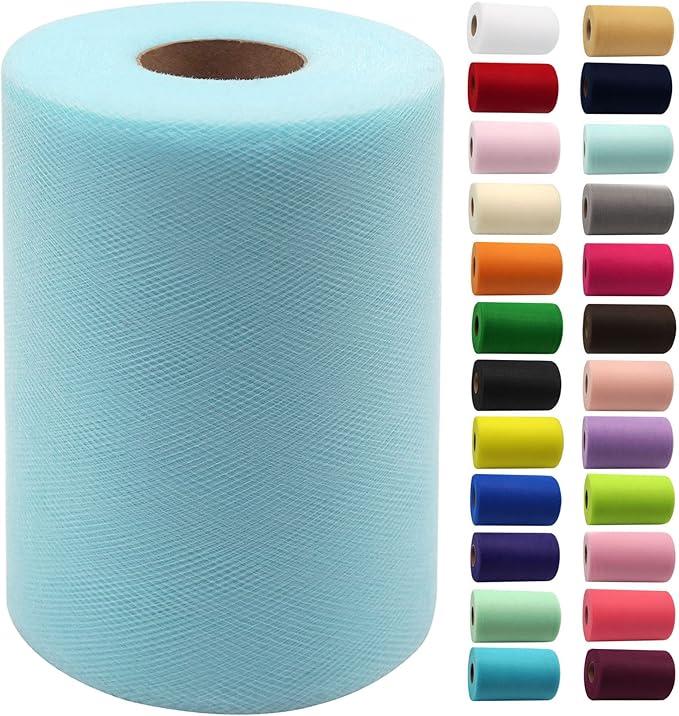 Light Blue Tulle Fabric Rolls 6 Inch by 100 Yards (300 feet) Fabric Spool Tulle Ribbon for DIY Tutu Bow Baby Shower Birthday Party Easter Wedding Decorations Christmas Craft Supplies