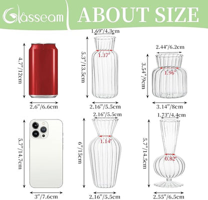 Modern Clear Glass Bud Vase Set: Glasseam 4Pcs Small Mini Flower Centerpieces Vases Handmade DecorativeCute Short Window Corner Home Decor for Wedding Reception Dining Table Single Rose Flowers