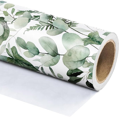 WRAPAHOLIC Eucalyptus Leaves Wrapping Paper Roll - Mini Roll - 17 Inch x 33 Feet - Greenery Wrapping Paper Perfect for Birthday, Wedding, Bridal Shower