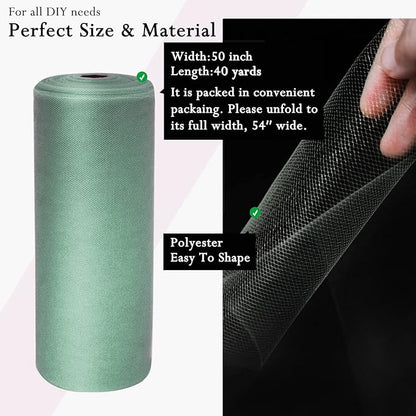 Sage Green Tulle Fabric Rolls 54 Inch by 40 Yards Tulle Bolt Spool for Wedding Decorations DIY Tutu Baby Shower Table Skirt Ceiling Decor Birthday Party Craft Supplies