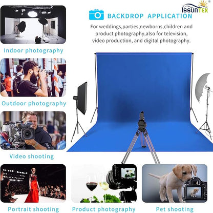 ISSUNTEX 6X9 ft Background Muslin Backdrop, Photo Studio, Collapsible High Density Screen for Video Photography and Television-Blue