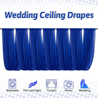 DUOBAO Royal Blue 5x20ft Chiffon Drapes | 6pc Elegant Sheer Wedding Backdrop Curtains | Perfect for Tent, Banquet Hall, and Photography