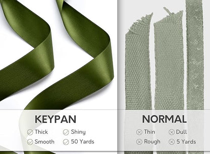 Green Satin Ribbon 1-1/2 Inch x 50 Yards Double-Faced for Gift Wrapping Crafts Flower Bouquet Invitations Holiday Decorating