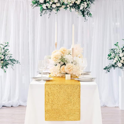 Sequin Table Runners 2 Pieces Gold Table Runners 12x72 Inch Glitter Dining Table Cover for Party Wedding Birthday Reception Banquet Decoration Spring Party Chair Sashes