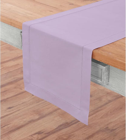 Solino Home Cotton Linen Table Runner 48 Inches - Lavender Ice Hemstitch Table Runner 14 x 48 Inch Ideal for Dresser and Coffee Tables