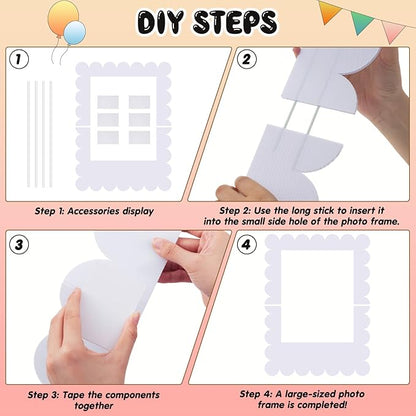 32 x 24 Inch Large Blank DIY Photo Booth Props Picture Frame Party Frame DIY Photo Booth Props Selfie for Birthday, Graduation, Christmas Holiday Party(White,Scalloped)