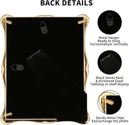 8 x 10'' Premium Alloy Gold Photo Frame with Acid Free 5x7'' Mat - High-End Décor Metal Frames 5x7'' with Black Velvet Back