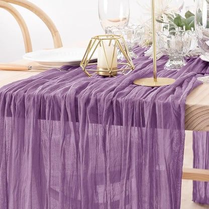 MLMW 4 Pack Fall Table Runner Purple Cheesecloth Boho Rustic Sheer Cheese Cloth Table Runner 160 inch 13.3ft for Halloween Wedding Party Baby Bridal Shower Birthday
