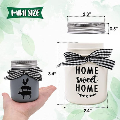 Mini Mason Jar Centerpiece Table Decorations for Farmhouse Coffee Table Dining Table Decor Tiered Tray Jar with Lids for Kitchen Living Room Set of 3