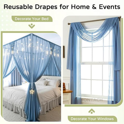 Wedding Arch Draping Fabric 29" x 19Ft Sheer Drapes for Backdrop Wedding Ceremony Reception Ceiling Decor Curtain Baby Bridal Shower Decoration (Dusty Blue, 1 Panel)