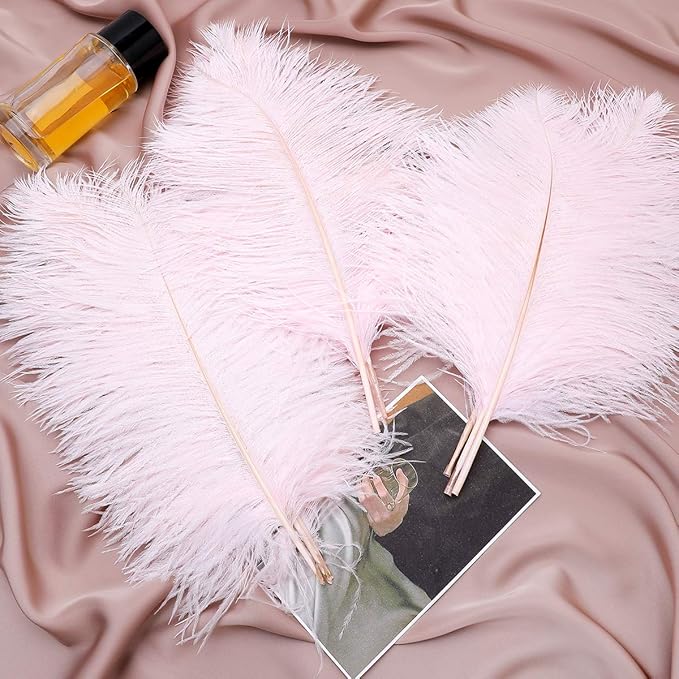 Ballinger Light Pink Ostrich Feathers - 24Pcs 8-10inch Feathers for Crafts,Party Centerpieces,Wedding and Home Decor