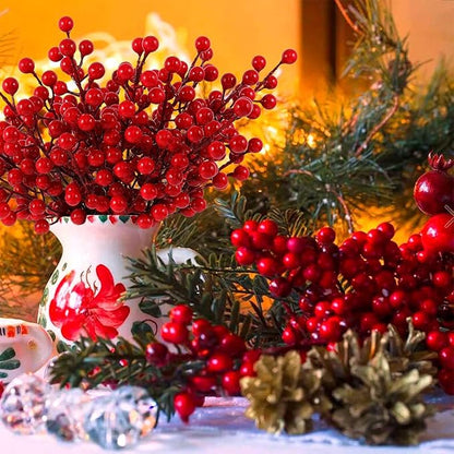 40 Pcs Artificial Berry Stems Branches, Red Christmas Faux Holly Berries Picks Ornaments for Christmas Tree Wreath DIY Craft Decorations Holiday Home Decor (40, Red)