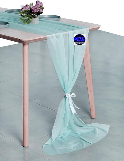 MDS 2 Pack 14ft Chiffon Table Runner 29 x 170 Inches Sheer Wedding Runner Romantic Rustic Table Runner for Wedding Decorations, Birthday Parties, Bridal Shower Party Arch Decor - Teal