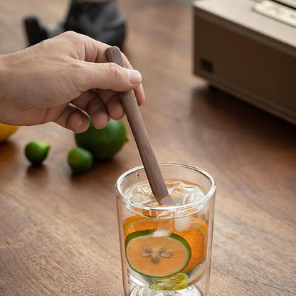 4Pcs Black Walnut Wood Coffee Stirrers 6″ Reusable Wooden Drink Stir Sticks for Coffee, Tea, Milk, Chocolate & Jam Spreader