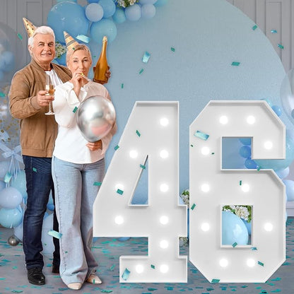 imprsv Marquee Numbers Large 46th-Birthday Decorations: 4ft Light Up Number Party Decor 46 Year Old 64th Birthday Decoration Backdrop 64 Anniversary Cardboard Big Mosaic Balloon Frame Number 46