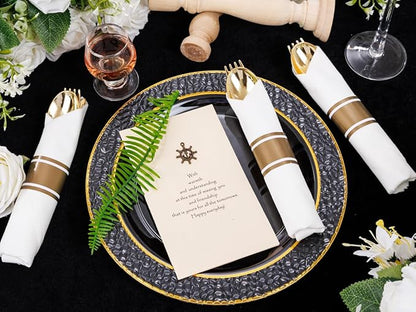 400PCS Pre Rolled Gold Plastic Silverware Sets - Heavy Duty Hammered Gold Cutlery Include 100 Pack Wrapped Disposable Utensils with Napkins for Parties, Dinners & Weddings