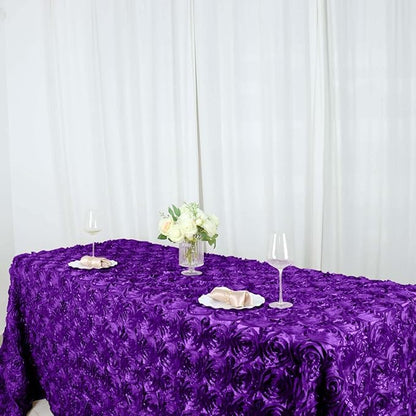 Efavormart 90"x132" Wholesale Rectangle Table Cover Purple Grandiose Rosette 3D Satin Tablecloth for Wedding Party Event Decoration