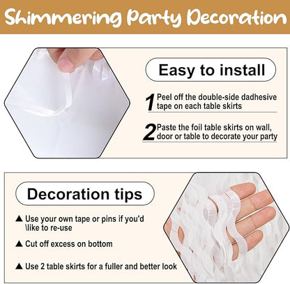 6 Pack 29 x108 Inch Macaron White Wave Foil Fringe Table Skirts Metallic Banner for Tinsel Streamer Garland Backdrop for Parade Floats, Mother's Day, Easter, Wedding, Birthday Party Decoration