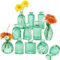 Green Vase, Bud Vases Set of 12, Small Green Glass Vases for Flowers Modern Ribbed Glass Bud Vase for Decor Wedding Flower Vase in Bulk Vintage Decor Bridal Shower Centerpieces Home Table Decoration