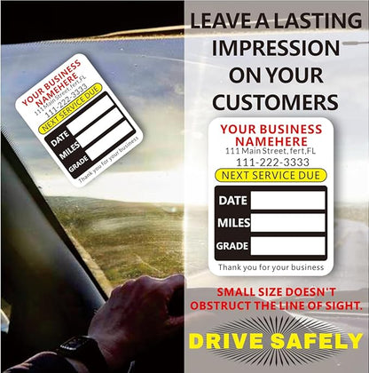 Custom Oil Change Stickers with Your Business Name - Auto Maintenance Service Reminder for Cars Vehicles Trucks Personalized Oil Change Stickers for Windshield 2 Inches（10-10000 pcs）